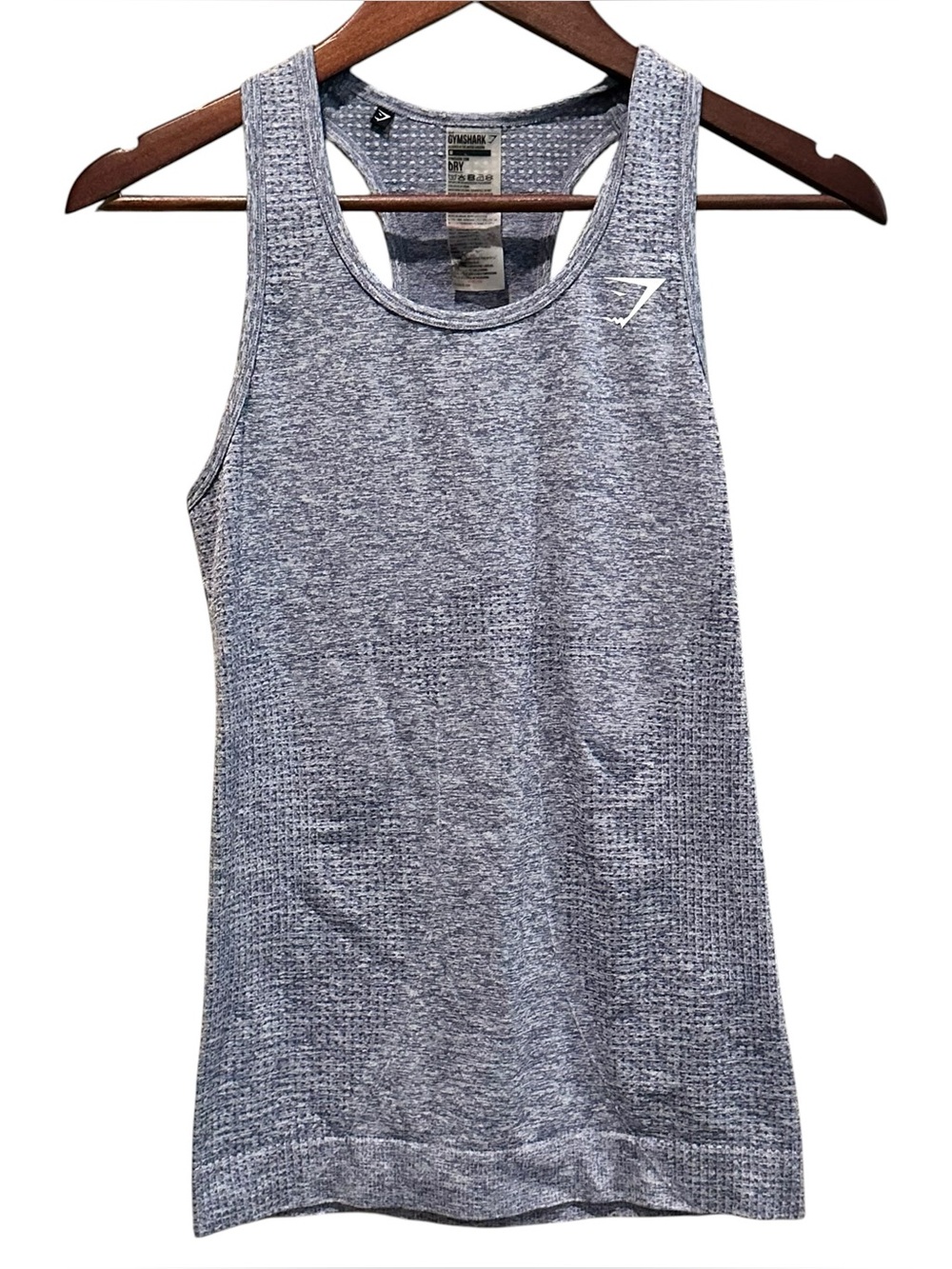 Gymshark Women's Gray Blue Racerback Tank Moisture Wicking Logo Scoop Neck M